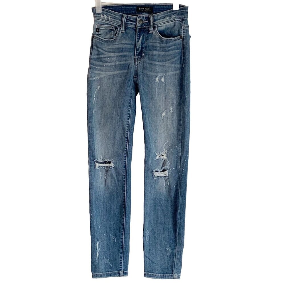 Judy Blue Relaxed Fit Jeans 25 Women’s Worn Wash Blue 26x27 Ankle Distressed
